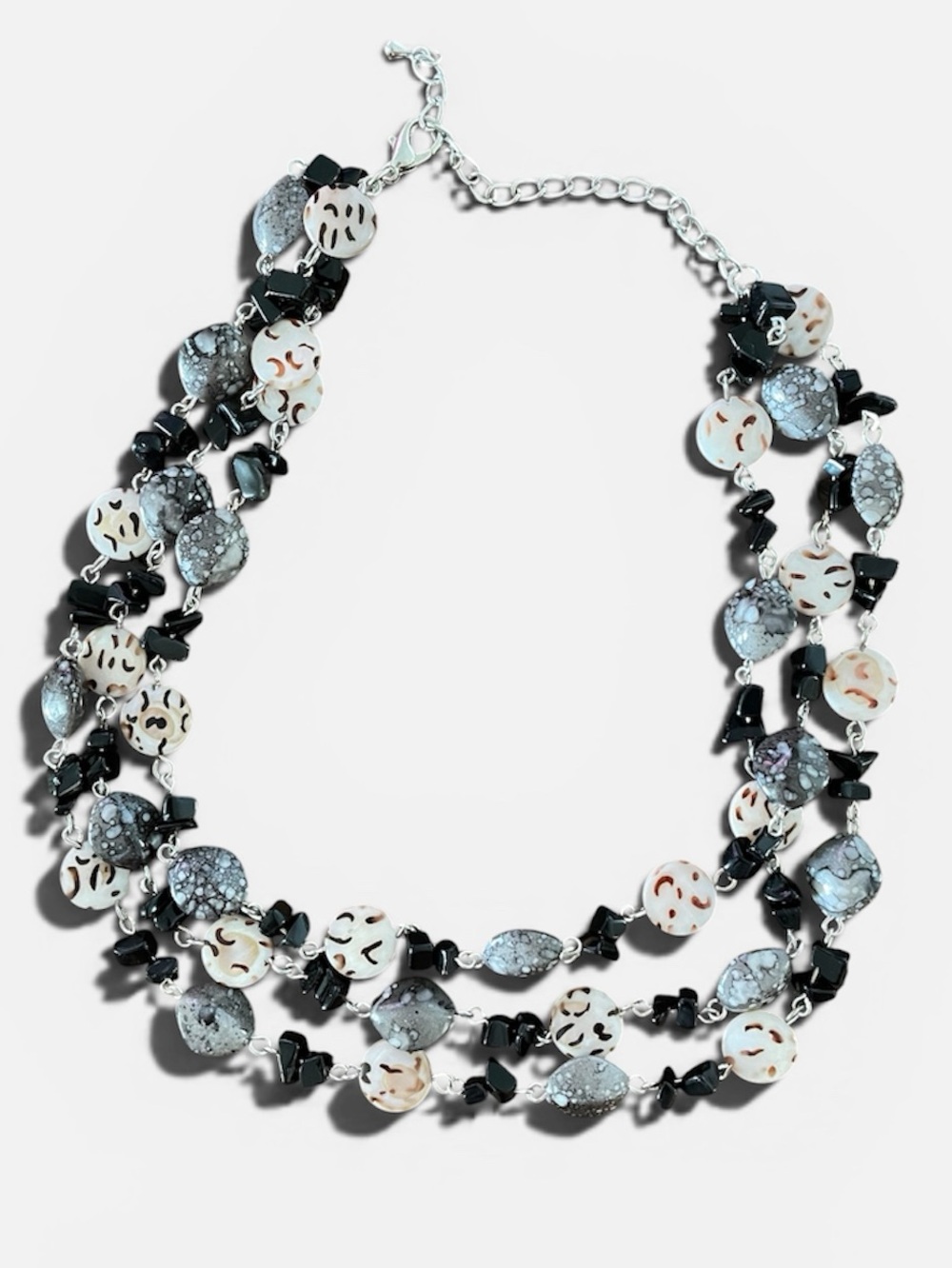 Multi-Strand Black and White Beaded Necklace - Unbranded